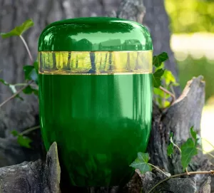 Naturstoffurne, Moosgrün, Dekorband Waldlichtung Naturstoffurne, Moosgrün, Dekorband Waldlichtung