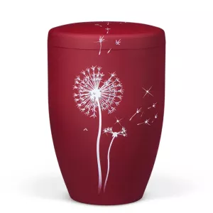 Naturstoffurne, Weinrot Velours, Pusteblume mit Crystal Elements Naturstoffurne, Weinrot Velours, Pusteblume mit Crystal Elements