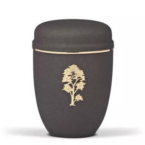 Stahlurne, Grau Anthrazit Velours Antik Design Stripdome Baum, Goldband Stahlurne, Grau Anthrazit Velours Antik Design Stripdome Baum, Goldband