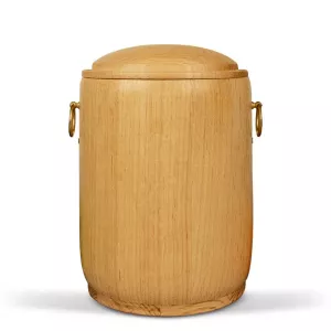 Holzurne Rund Eiche Natur, mit seitlichen Zierringen Holzurne Rund Eiche Natur, mit seitlichen Zierringen